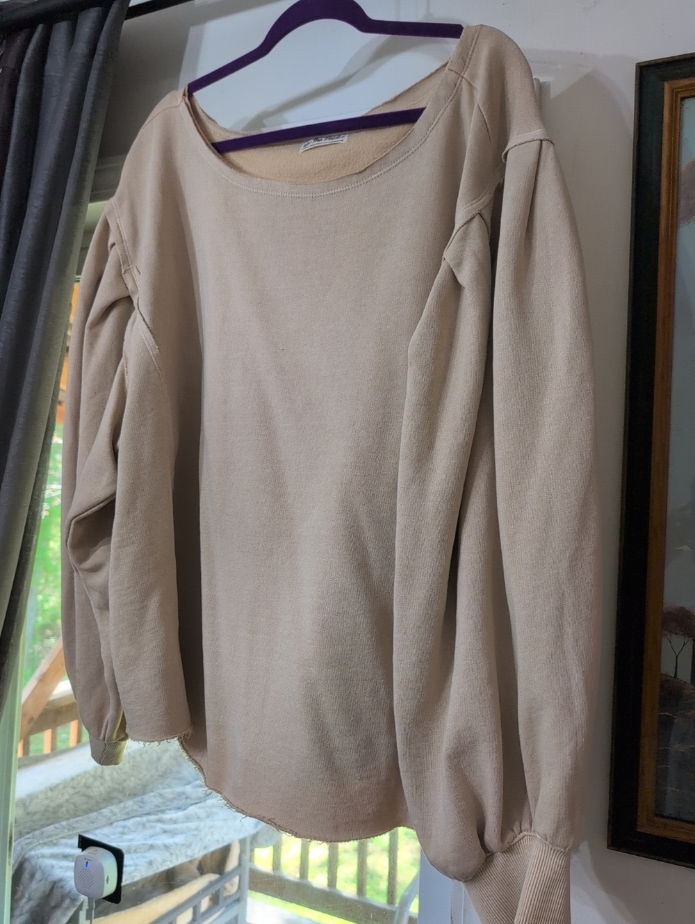 Brand NEW: Free People We The Free Light Tan Camden Sweatshirt XL Balloon Sleeve